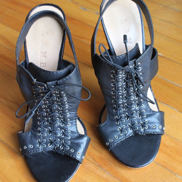 High heel L.A.M.B. black leather sandals - Picture 4 of 6